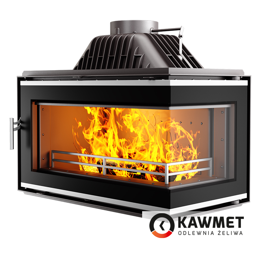Каминная топка KawMet W16PB-14.7 кВт с угловым правым стеклом без рамы